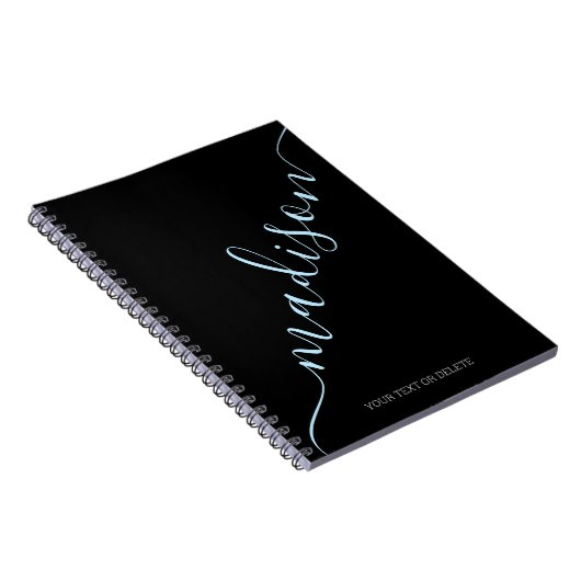 Modern Black Light Blue Name Monogram Initiaal Notitieboek (Rechterzijde)