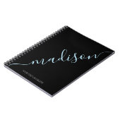 Modern Black Light Blue Name Monogram Initiaal Notitieboek (Linkerzijde)