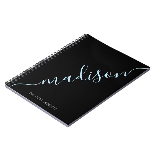 Modern Black Light Blue Name Monogram Initiaal Notitieboek (Linkerzijde)