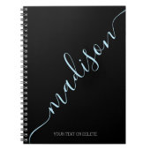 Modern Black Light Blue Name Monogram Initiaal Notitieboek (Voorkant)