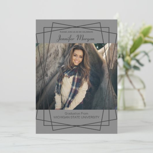 Modern Black Lijst Photo Afstuderen Invitation Kaart (Staand voorkant)