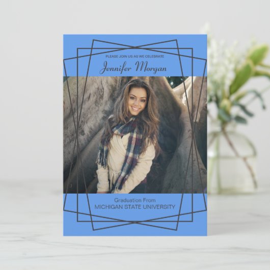 Modern Black Lijst Photo Afstuderen Invitation Kaart (Staand voorkant)