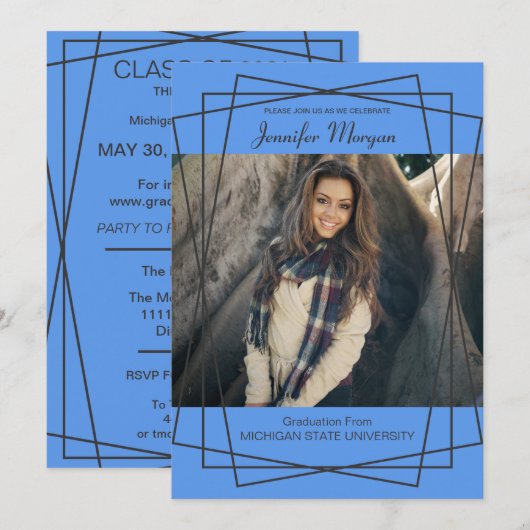 Modern Black Lijst Photo Afstuderen Invitation Kaart (Voorkant / Achterkant)