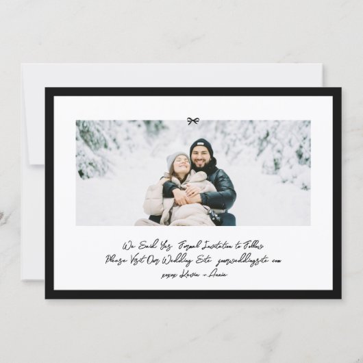 Modern Black Little Bow Photo Save This Day The Date (Achterkant)