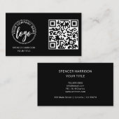 Modern Black Logo QR Code Template Visitekaartje (Voorkant / Achterkant)