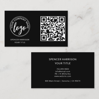 Modern Black Logo QR Code Template Visitekaartje