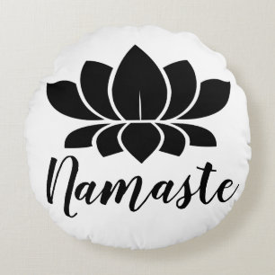 Modern Black Lotus Flower Namaste Yoga Rond Kussen