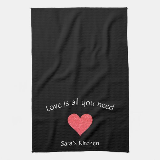 Modern Black Love Heart Theedoek (Verticaal)