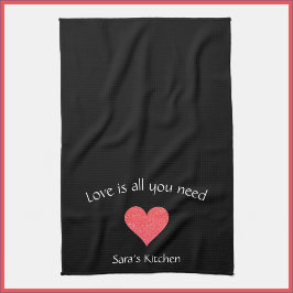 Modern Black Love Heart Theedoek