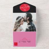 Modern Black Magenta Wedding All In One Uitnodiging (Buitenkant)