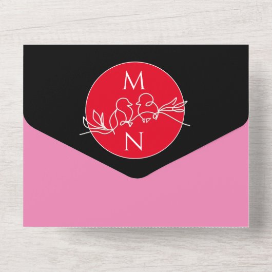 Modern Black Magenta Wedding All In One Uitnodiging (Achterkant)