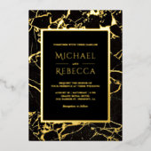 Modern Black Marble Photo Wedding Gold Folie Uitnodiging (Voorkant)