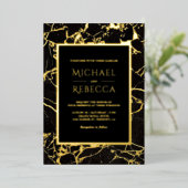 Modern Black Marble Photo Wedding Gold Folie Uitnodiging (Staand Voorkant)