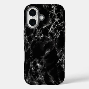 Modern Black Marble Stone iPhone 16 Hoesje