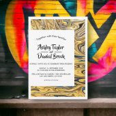 Modern Black Melted Gold Stylish Abstract Wedding Kaart