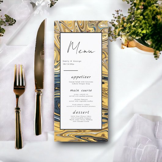 Modern Black Melted Gold Stylish Abstract Wedding Menu