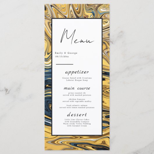 Modern Black Melted Gold Stylish Abstract Wedding Menu (Voorkant)