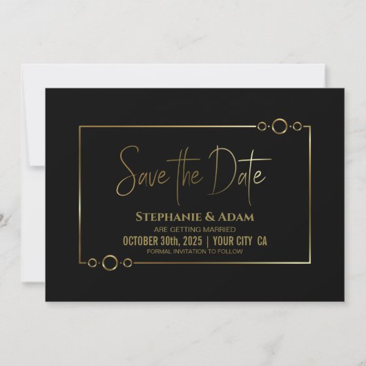 Modern Black met Gold Lijst Wedding Save the Date (Voorkant)