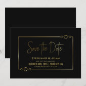 Modern Black met Gold Lijst Wedding Save the Date (Voorkant / Achterkant)
