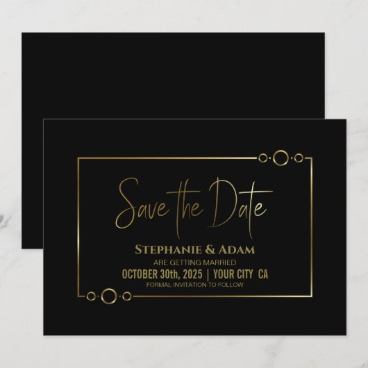 Modern Black met Gold Lijst Wedding Save the Date (Voorkant / Achterkant)