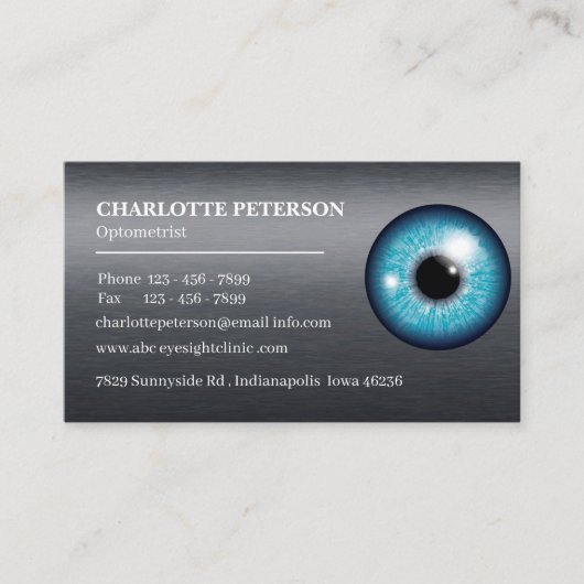Modern Black Metal & Eyeball Optometrist Visitekaartje (Voorkant)