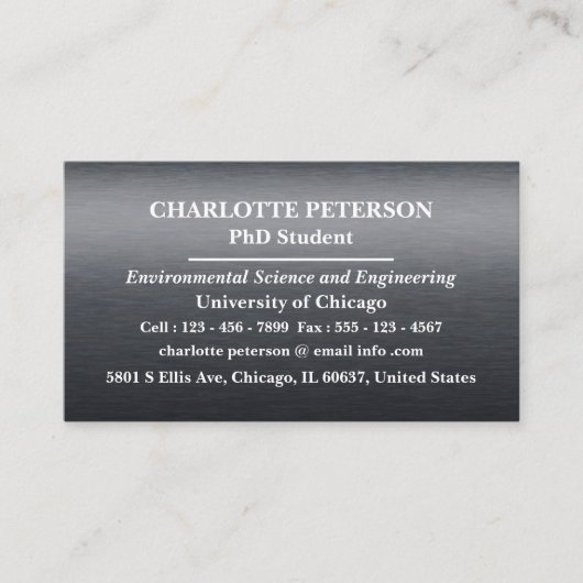 Modern Black Metallic PhD of Afstuderen student Visitekaartje (Voorkant)