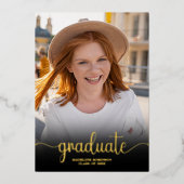 Modern Black minimal 4 Photo script Afstuderen Folie Uitnodiging (Voorkant)