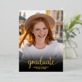 Modern Black minimal 4 Photo script Afstuderen Folie Uitnodiging (Staand Voorkant)