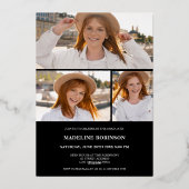 Modern Black minimal 4 Photo script Afstuderen Folie Uitnodiging (Achterkant)