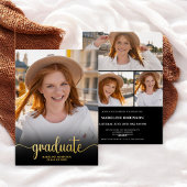 Modern Black minimal 4 Photo script Afstuderen Folie Uitnodiging