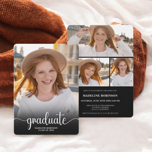 Modern Black minimal 4 Photo script Afstuderen Kaart