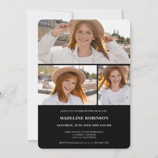 Modern Black minimal 4 Photo script Afstuderen Kaart (Achterkant)