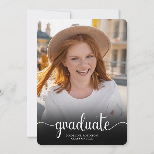 Modern Black minimal 4 Photo script Afstuderen Kaart (Voorkant)