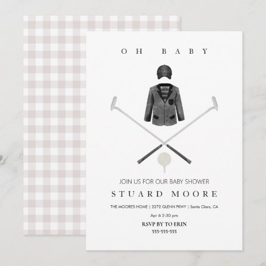 Modern Black Minimal golf baby shower uitnodiging (Voorkant / Achterkant)
