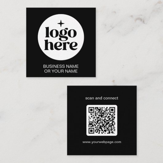 Modern Black Minimal QR Code Logo Vierkante Visitekaartje (Voorkant / Achterkant)