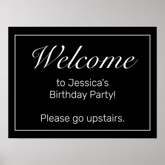 Modern Black Minimalist Birthday Welcome Sign Poster (Voorkant)