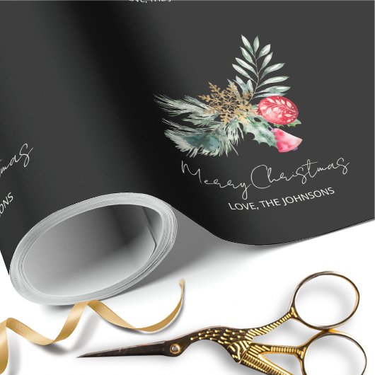 Modern Black Minimalist Christmas Script Cadeaupapier