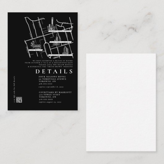 Modern Black Minimalist Details Weddenschap Informatiekaartje (Voorkant / Achterkant)
