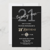 Modern Black Minimalist Men 21st Birthday Party Kaart (Voorkant)