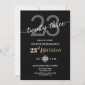 Modern Black Minimalist Men 23rd Birthday Party Kaart (Voorkant)