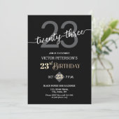 Modern Black Minimalist Men 23rd Birthday Party Kaart (Staand voorkant)
