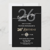 Modern Black Minimalist Men 26th Birthday Party Kaart (Voorkant)