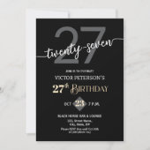 Modern Black Minimalist Men 27th Birthday Party Kaart (Voorkant)