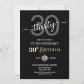 Modern Black Minimalist Men 30th Birthday Party Kaart (Voorkant)