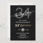 Modern Black Minimalist Men 34th Birthday Party Kaart (Voorkant)
