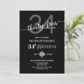 Modern Black Minimalist Men 34th Birthday Party Kaart (Staand voorkant)