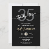 Modern Black Minimalist Men 35th Birthday Party Kaart (Voorkant)