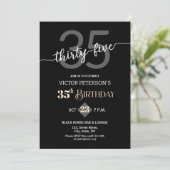 Modern Black Minimalist Men 35th Birthday Party Kaart (Staand voorkant)