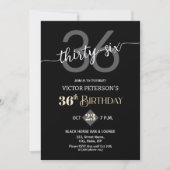 Modern Black Minimalist Men 36th Birthday Party Kaart (Voorkant)
