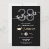 Modern Black Minimalist Men 38th Birthday Party Kaart (Voorkant)